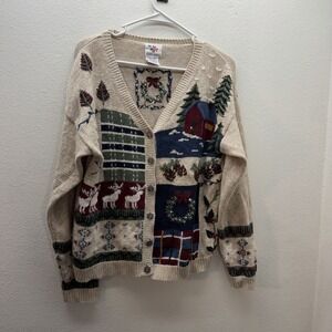 Nutcracker Sweater SZ S Patchwork Holiday Ugly Christmas Reindeer Cardigan Knit